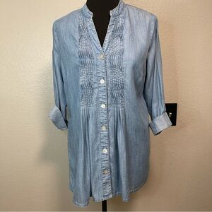 Soft Surroundings Light Wash Denim Button Down Tunic Medium